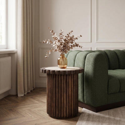 Table de bout en marbre et bois de manguier Elvira