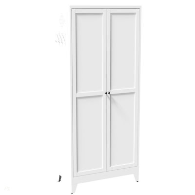 Armoire de rangement 75 po en métal blanc avec 5 tablettes réglables (capacité de 110 lb), armoire de cuisine autoportante avec tablettes réglables, vaisselle dans la cuisine, le garde-manger, la salle à manger