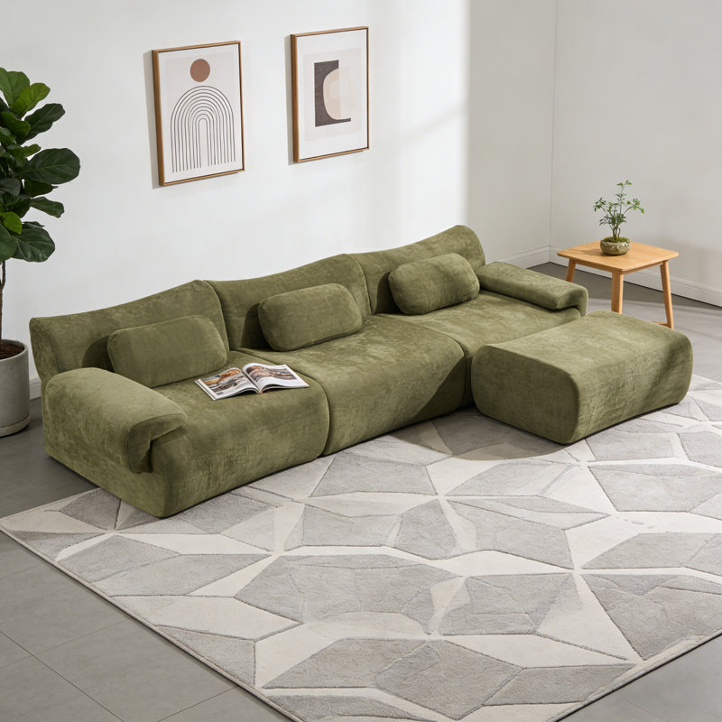 Chenille 3+1 Sectional – Deep Seat, Compression-Filled Modular Set, Green