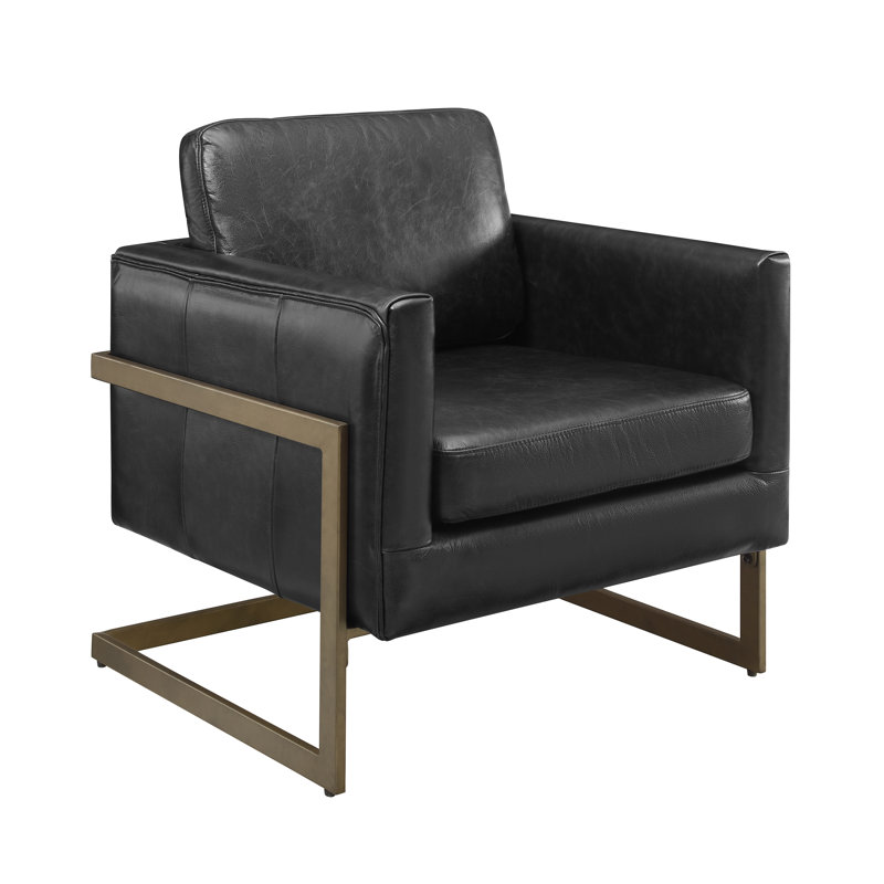 Top Grain Genuine Leather Accent Arm Chair, Black