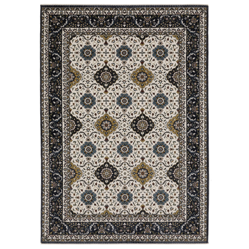 Tapis ivoire / bleu marine Stanika, Rectangle 5 pi 3 po x 7 pi 9 po