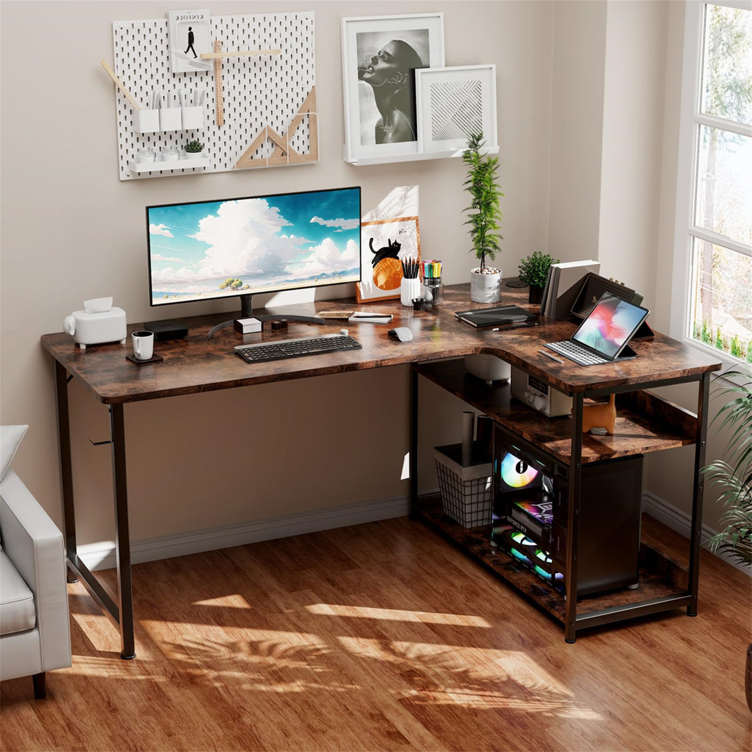 L Shaped Gaming Desk With Power Outlets Corner Computer Desk