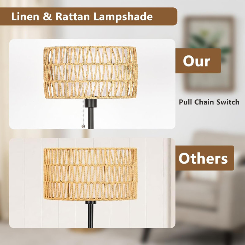 Lampe sur pied en rotin avec deux abat-jours Netin, 3 températures de couleur pour le salon, la chambre à coucher et le bureau