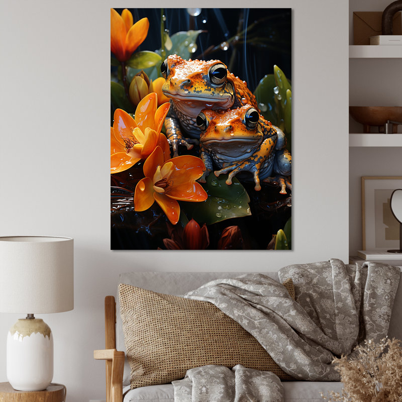 «Orange Frogs on Glass Effect», reproduction sur toile, Toile tendue, H 44 po x l 34 po x P 1,5 po