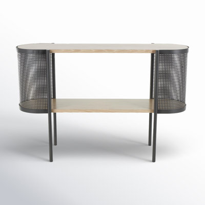 Oval Two-Toned 1 Shelf Console Table With Mesh Side Panels And Tabletop