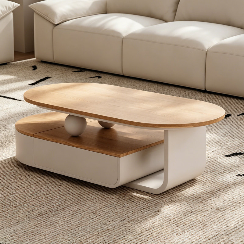 Table basse Telescopic, H 16,53 po x L 47,24 po x l 23,62 po, Brun / Blanc