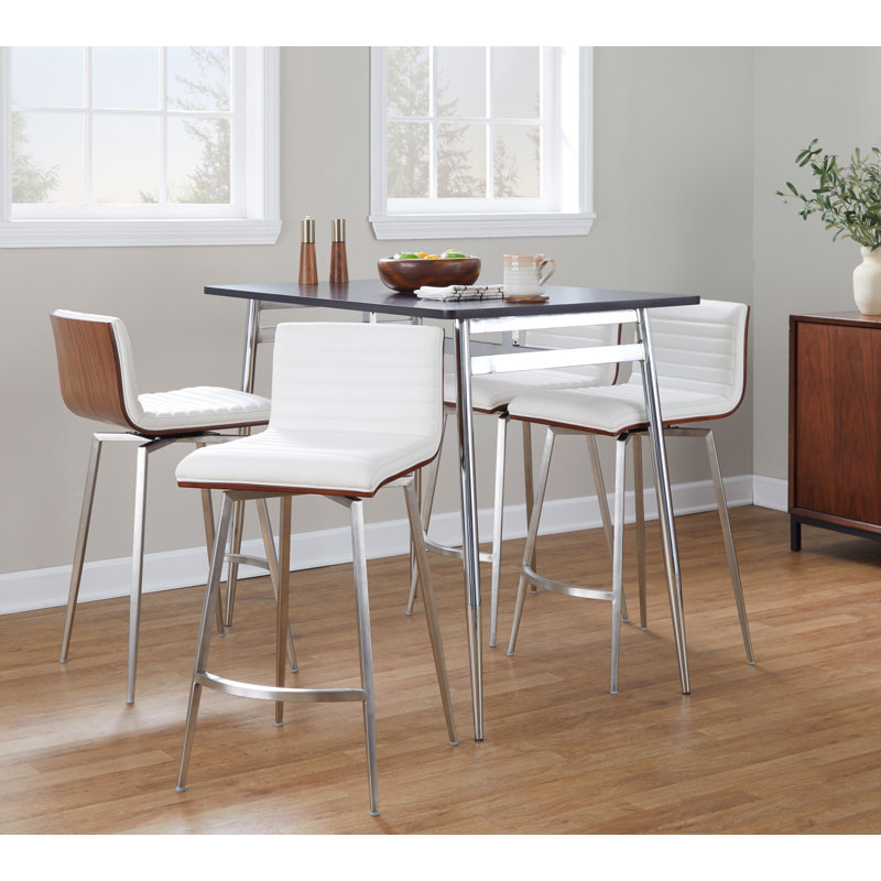 Marcel-Mason Swivel Counter Height Dining Set - 5 Piece, Chrome, White