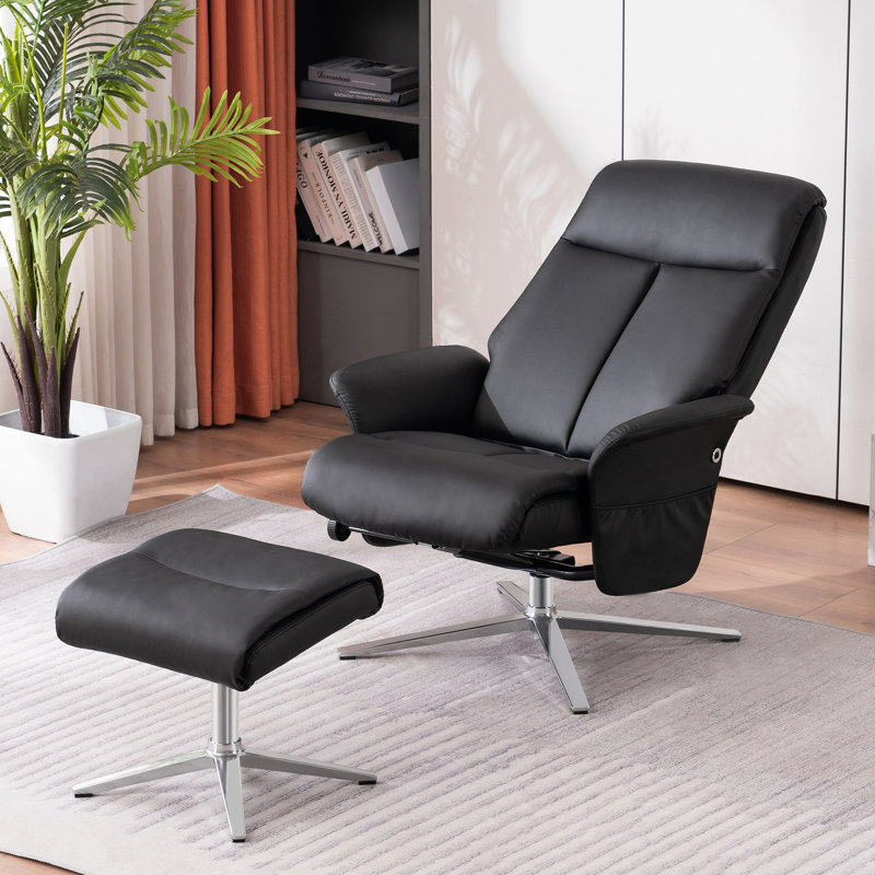 Fauteuil inclinable pivotant avec repose-pieds en similicuir, Noir, noir, noir, noir