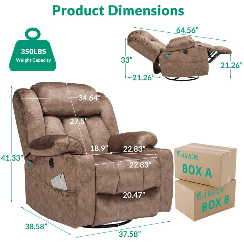 Upholstered Heated Massage Chair, Brown Velvet