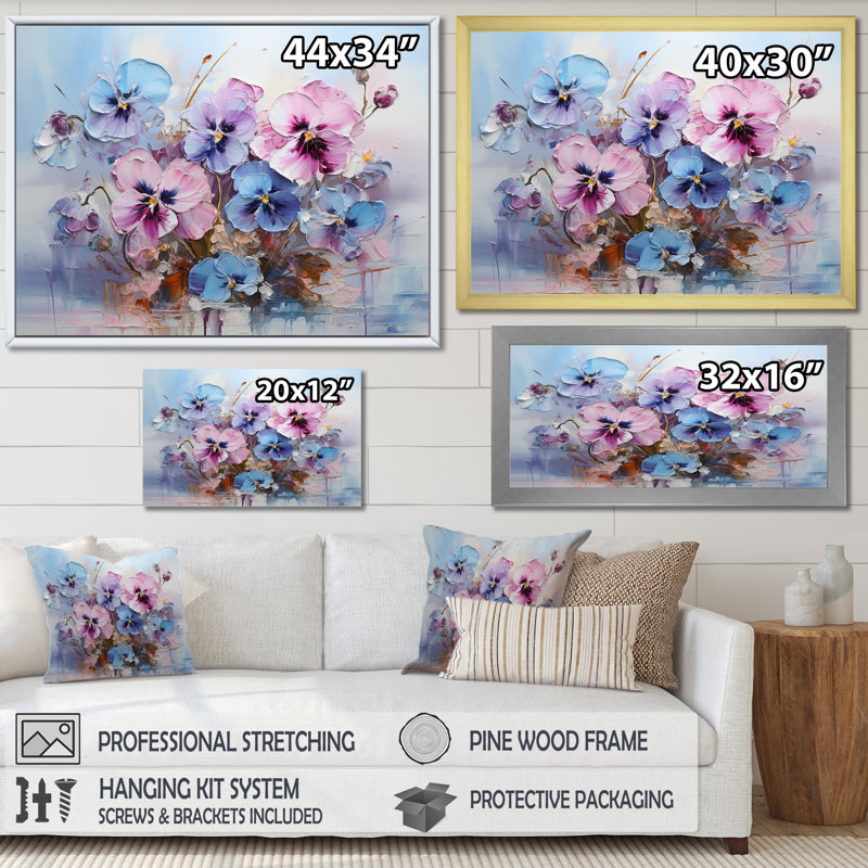 Pensées mauves - Efflorescence I - Imprimé, H 12 po x l 20 po x P 1 po, Cadre doré simple