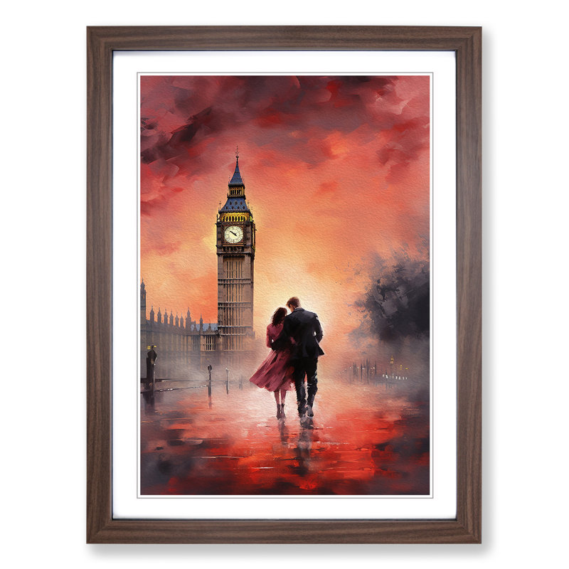 Big Ben Romanticism Art - Framed Print, 34cm H x 25cm W x 2cm D, Walnut