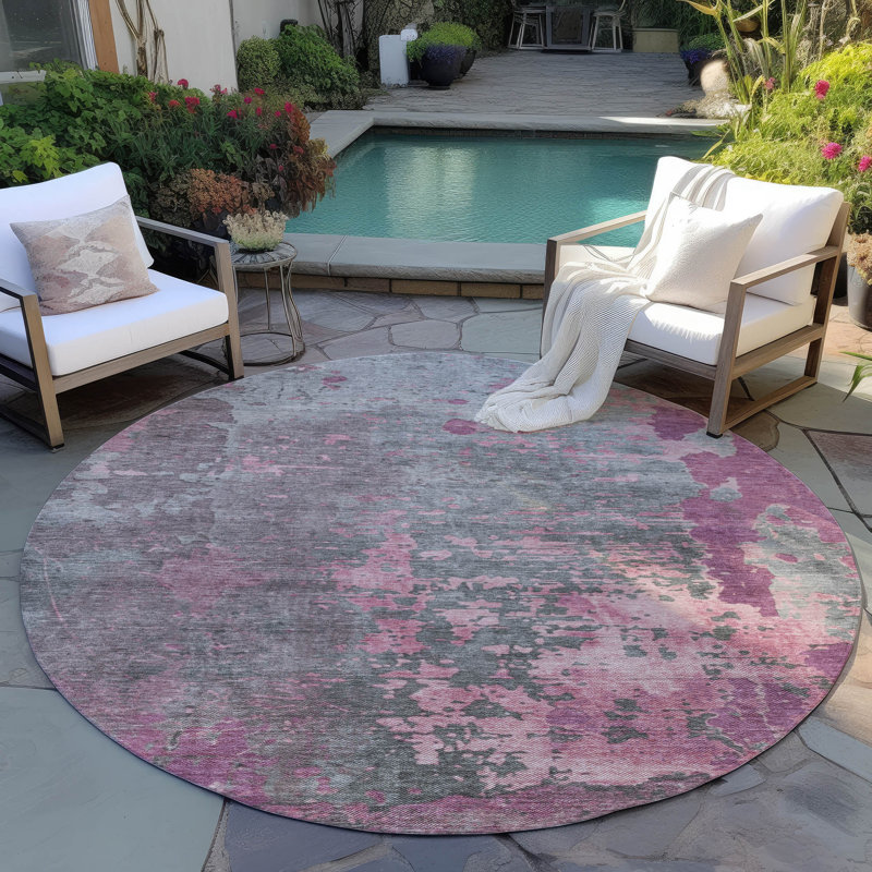 Tapis intérieur / extérieur rose Elon , 8 pi x 8 pi