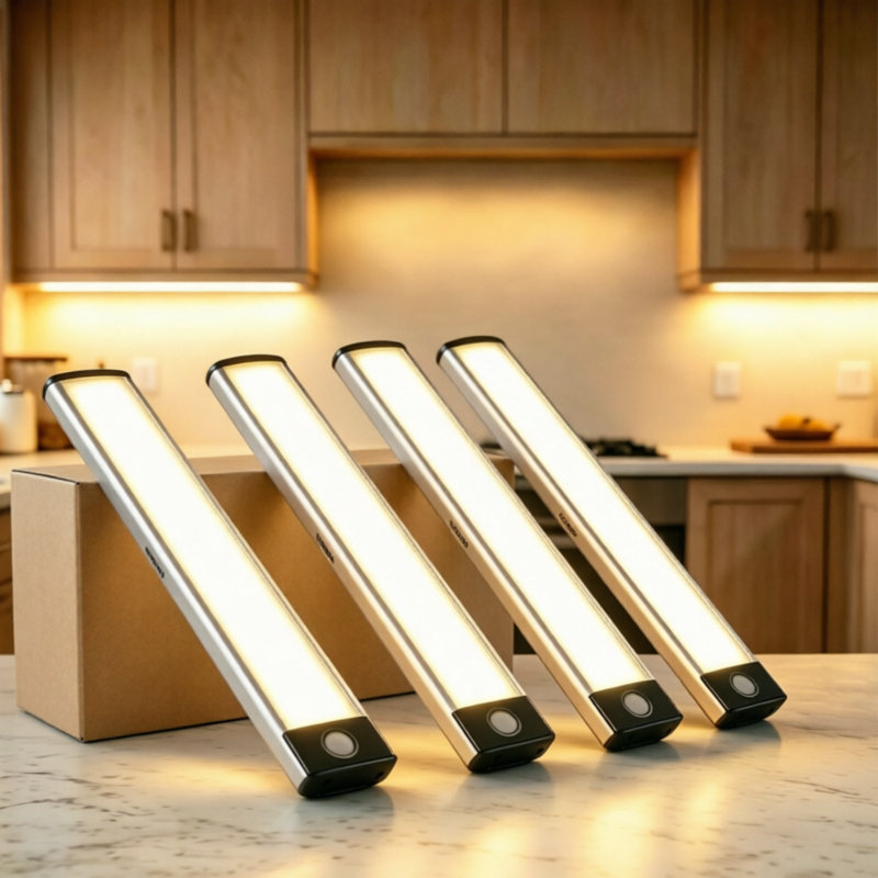 3000K sans fil rechargeable DEL sous l'armoire de 8 pouces avec capteur de mouvement chaud et éclairage de cuisine 4PCS