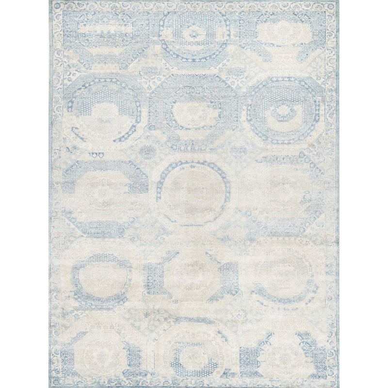 Fine Mamluk Geometric Area Rug in Blue, Rectangle 8' x 10'