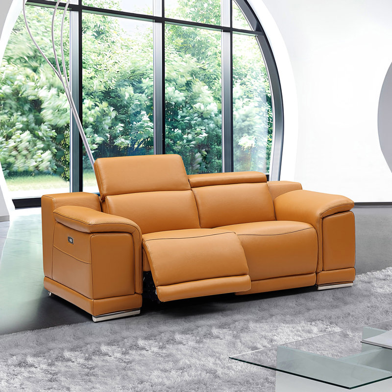 Leather Reclining sofa, Camel Genuine Leather
