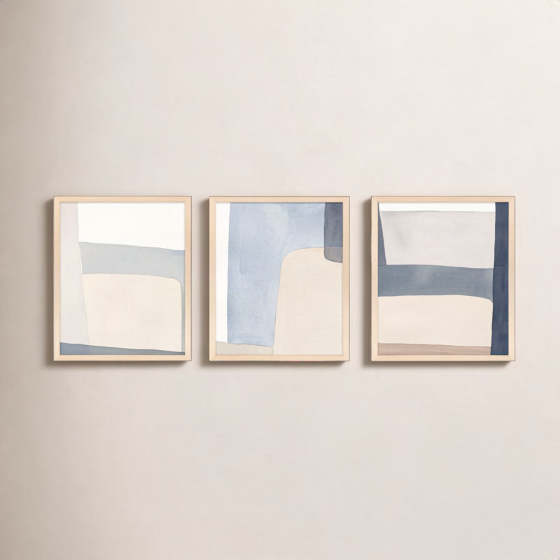 Grey Hue Set Of 3 by Julia Balfour, 38" H x 90" W, Picture Framed Canvas, White