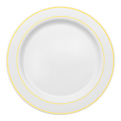 White with Gold Edge Rim Plastic Dinner Plates (10.25")
