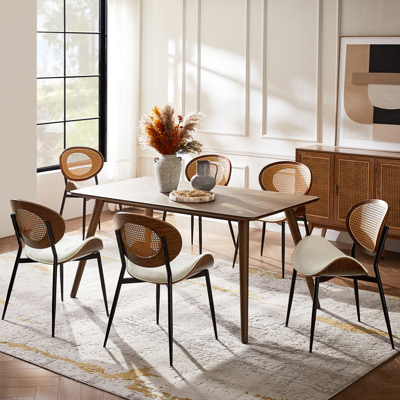 Pateley Mid-Century Modern Rattan Dining Chair Set, 3, Ivory