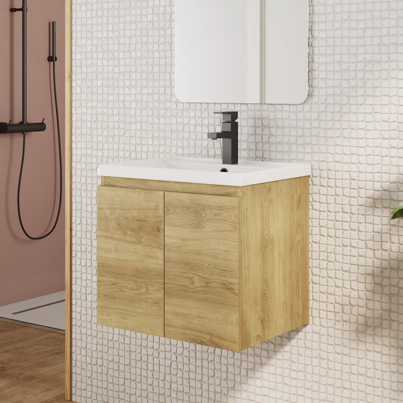 Logan 20 In. Single Sink Wallmount Bath Vanity In Natural Oak With White Ceramic Top, Natural Oak, 20"