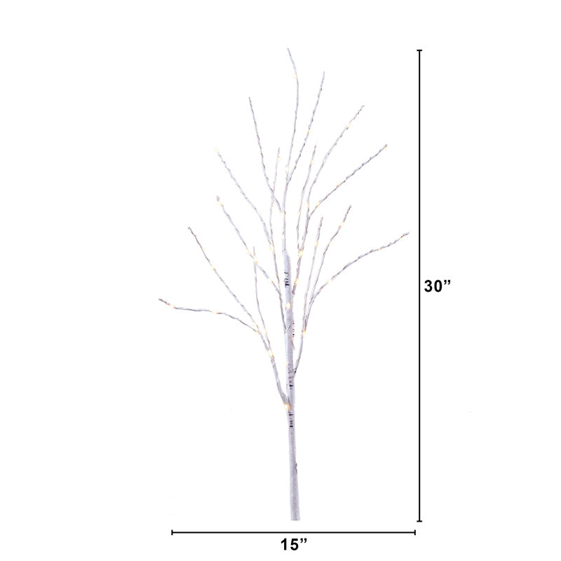 2,5 pi Branches de bouleau blanc artificiel pré-éclairées avec 100 lumières DEL blanc chaud (ensemble de 2)