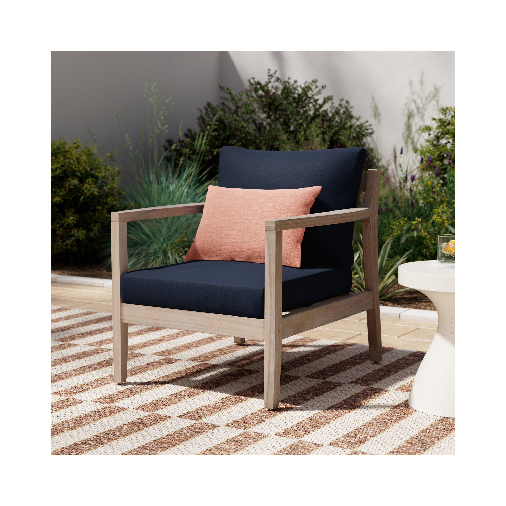 Amina Acacia Outdoor Lounge Chair, Navy Performance
