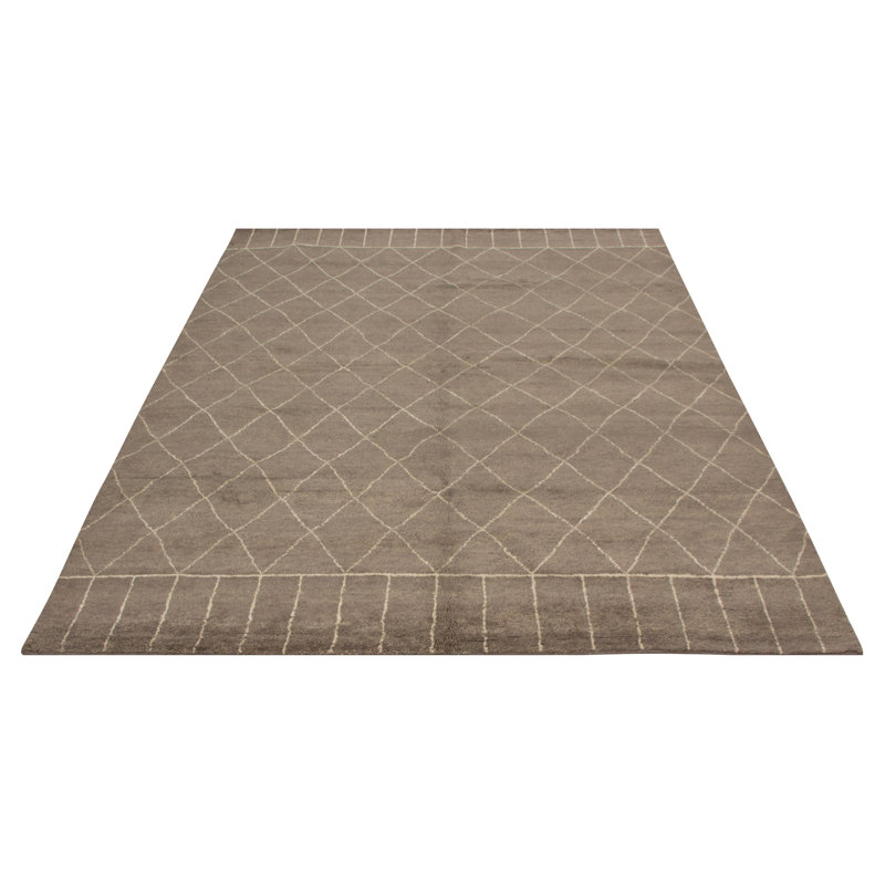 Tapis unique en laine noué à la main style marocain des années 2010 de 9 pi 2 po x 12 pi 1 po gris Alisabeth