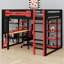 Lit mezzanine complet en bois avec bureau, tablettes, prise de courant et éclairage RVB-1057839092