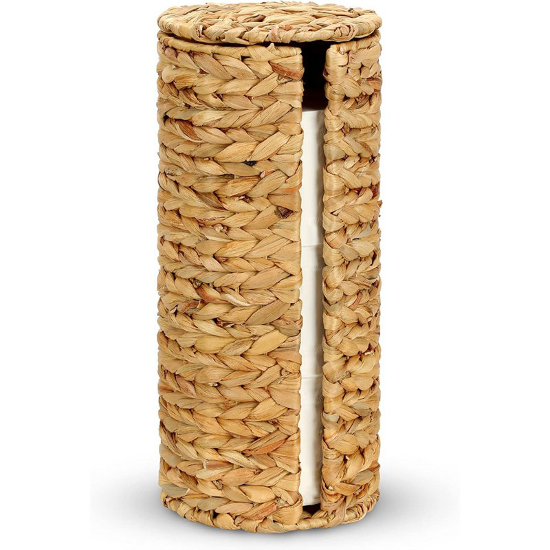 Panier de rangement pour papier hygiénique sur pied - jacinthe d'eau naturelle, osier, style rustique, peut contenir 3 rouleaux de rechange avec couvercle