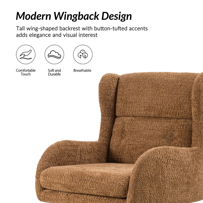 Caden Miriam Modern Wingback Chenille Swivel Tilting Simple Assembly Office Chair, Caramel