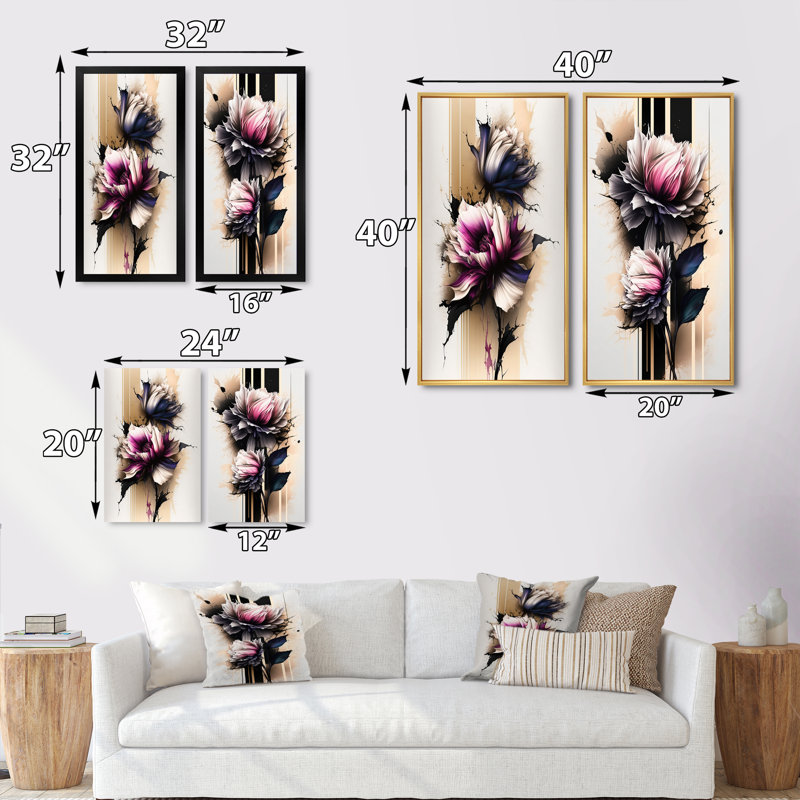 «Pink Dahlia Flower On Abstract Fusion», 2 pièces sur toile, Toile tendue, H 32 po x l 32 po