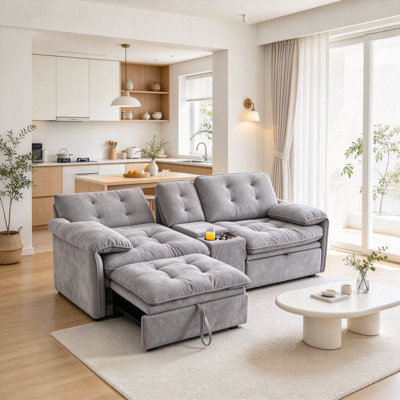 Canapé d'angle modulaire Cloud de 213 cm (83,86 po), canapé rembourré surdimensionné avec console centrale, porte-gobelets et pouf coulissant, canapé profond en tissu moelleux pour salon