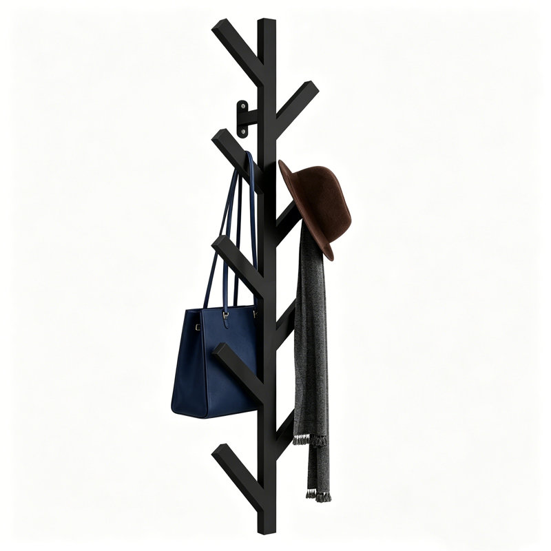 Portemanteau mural moderne noir avec 9 crochets pour chapeaux et vestes