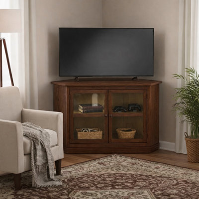 Glass And Oak Wood Corner Tv Stand by Canora Grey