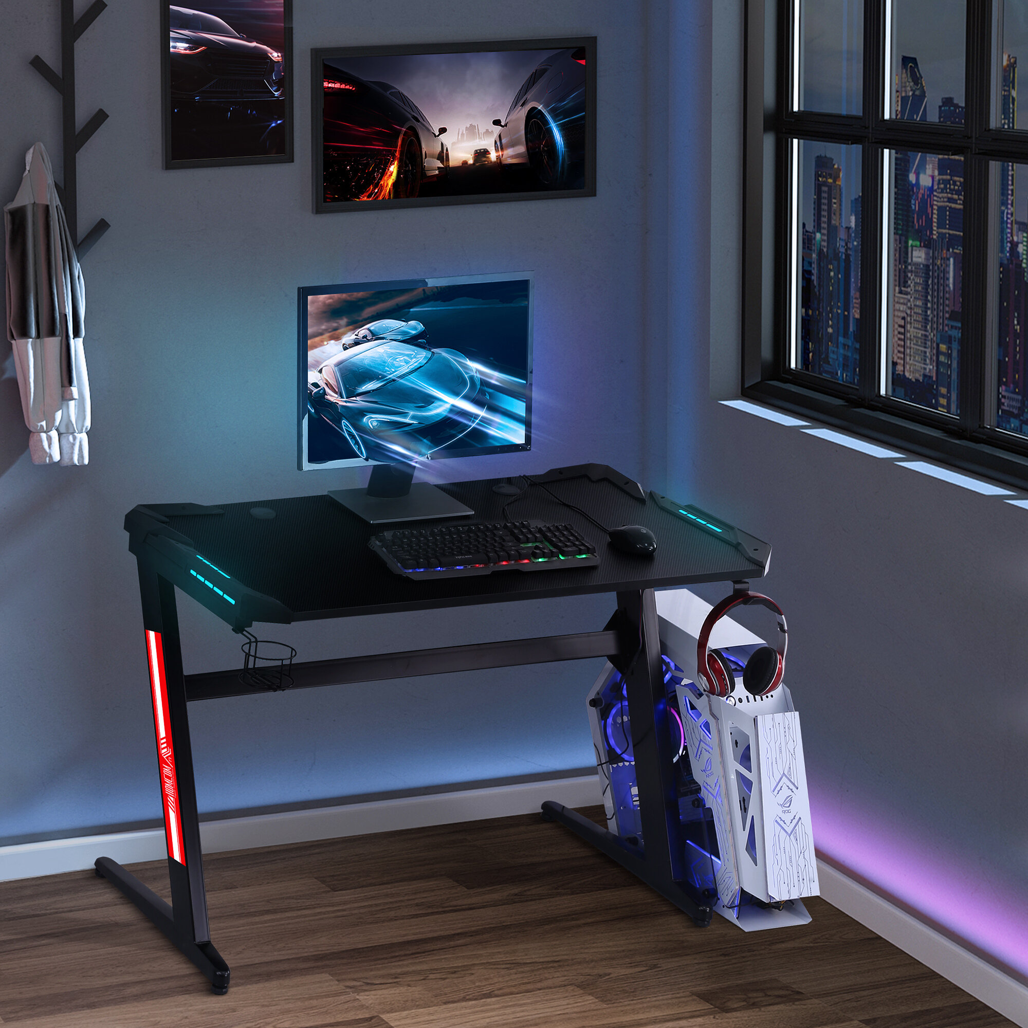 HomCom Height Adjustable Gaming Desk & Reviews | Wayfair