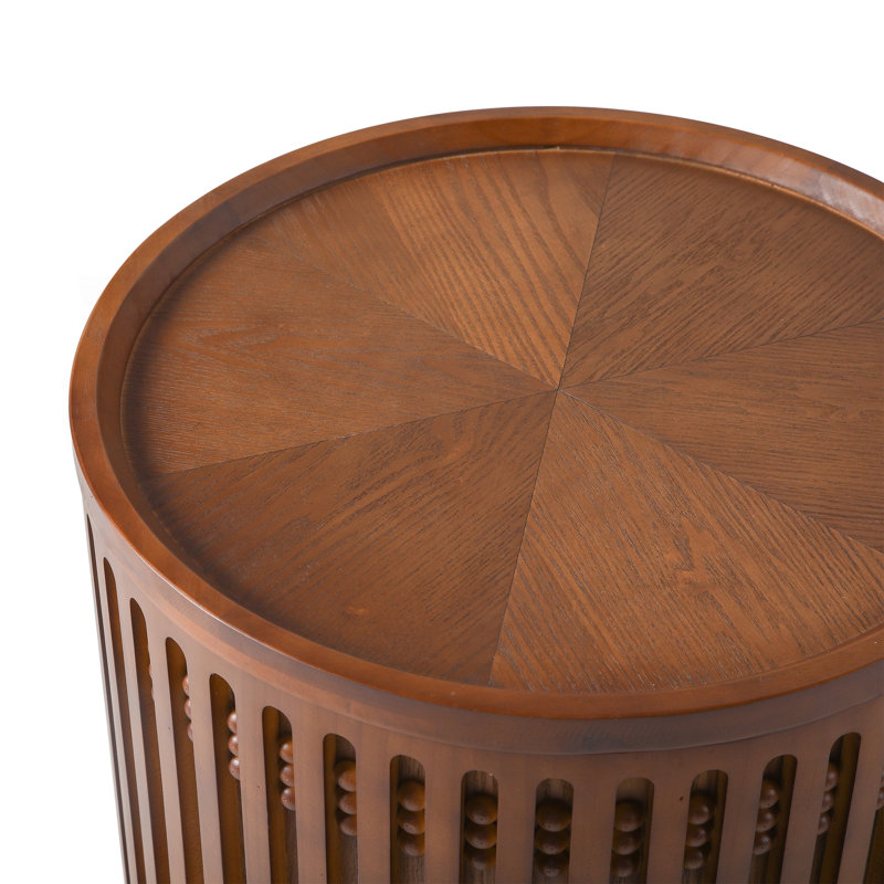 Table d'appoint ronde en bois avec motif en treillis et rangement caché