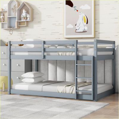 Lit superposé simple au-dessus d'un lit simple en bois d'hévéa - aucun sommier nécessaire, gris, peu encombrant pour les chambres