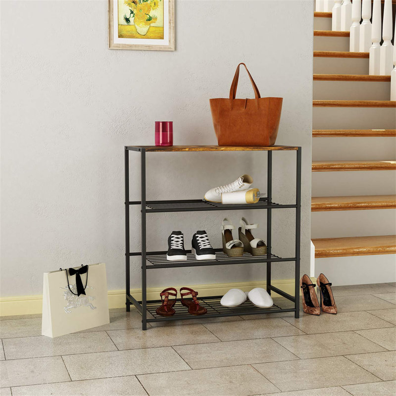 12 Pair Shoe Rack, Rustic Brown/Black