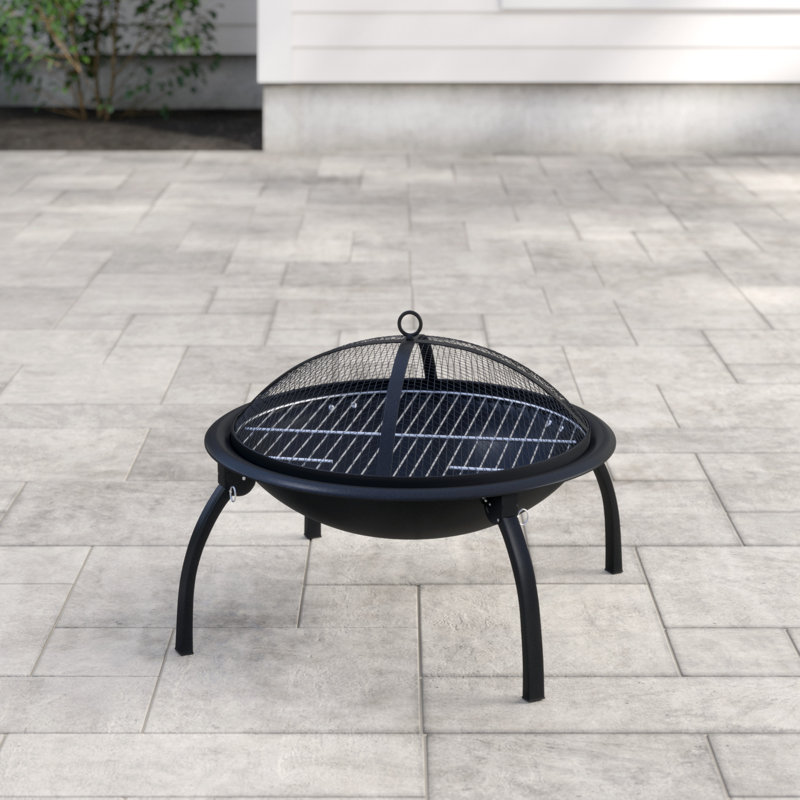 Dorsett Fire Sense Wood Burning  Fire Pit ,Round Steel with Folding Legs ,Included Carrying Bag & Screen Lift Tool - Black - 22"