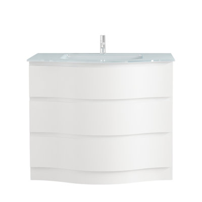Gabbie 36 po L x 20 po P 3 tiroirs Meuble-lavabo autoportant avec évier simple et Comptoir en Verre blanc