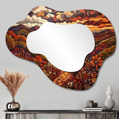 Miroir mural surdimensionné minimaliste en forme de nuage - fleurs rouges du désert du Mexique, impression sur métal