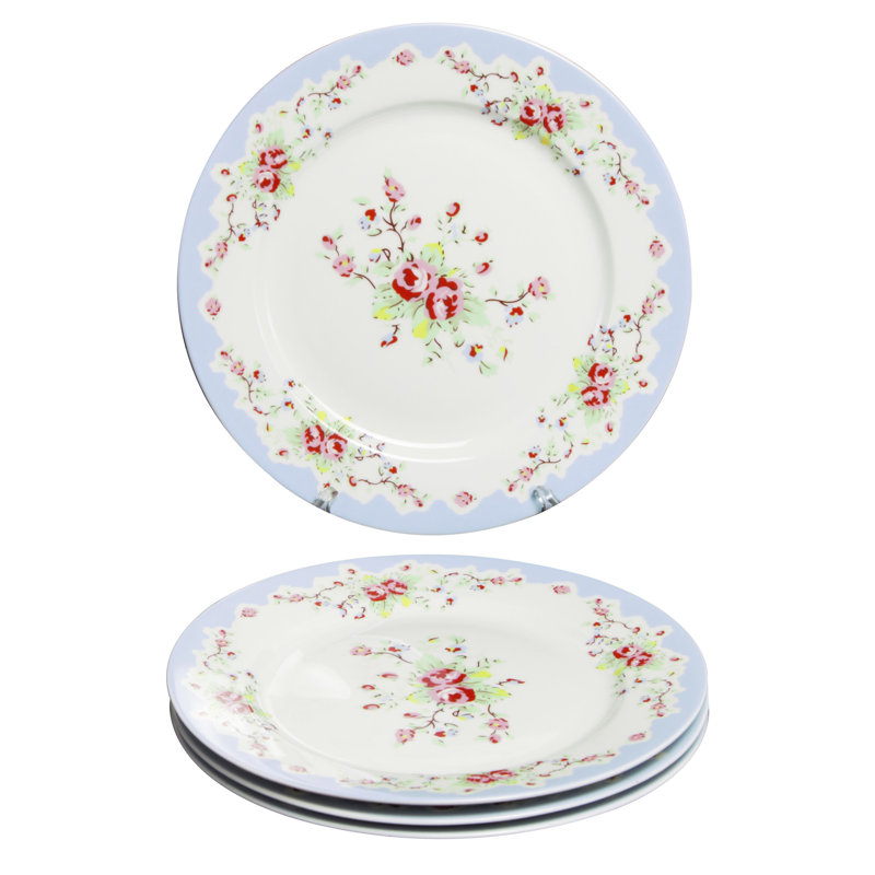 Grace Teaware Vintage Blue 8" Porcelain China Salad/Dessert Plates, Set of 4, Blue