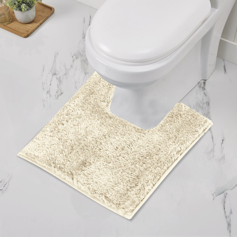 Better Trends 100% Polyester Contour Mat TPR Backing U-shaped Toilet Rug Ivory, Ivory