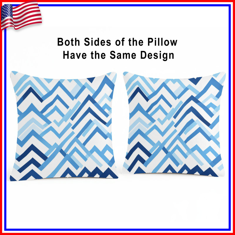 Blue Chevron Pattern Double Sided Throw Pillows, 14 x 14 inches