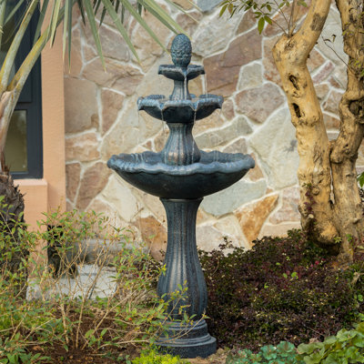 Fontaine italienne d'extérieur 48,03 po, fontaines de jardin à 3 niveaux et cascade avec pompe et faîteau d'ananas, fontaine cascade autoportante en résine pour patio, cour arrière, décoration intérieure 