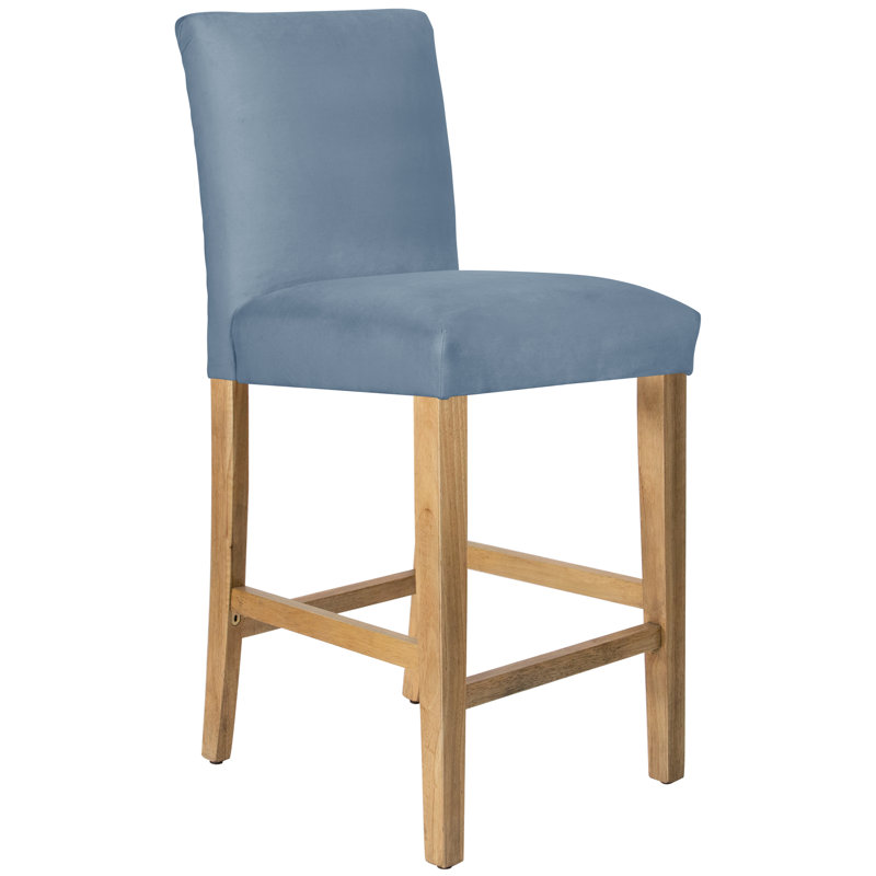 Hadrien Bar & Counter Stool, Bar Stool (31” Seat Height), Natural Wood, Classic Ocean Velvet
