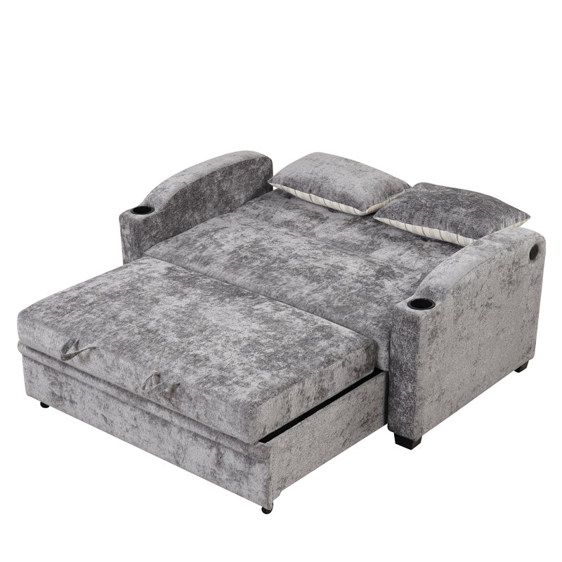 Canapé-lit convertible 61,6 po en chenille moderne avec dossier ajustable, Gris