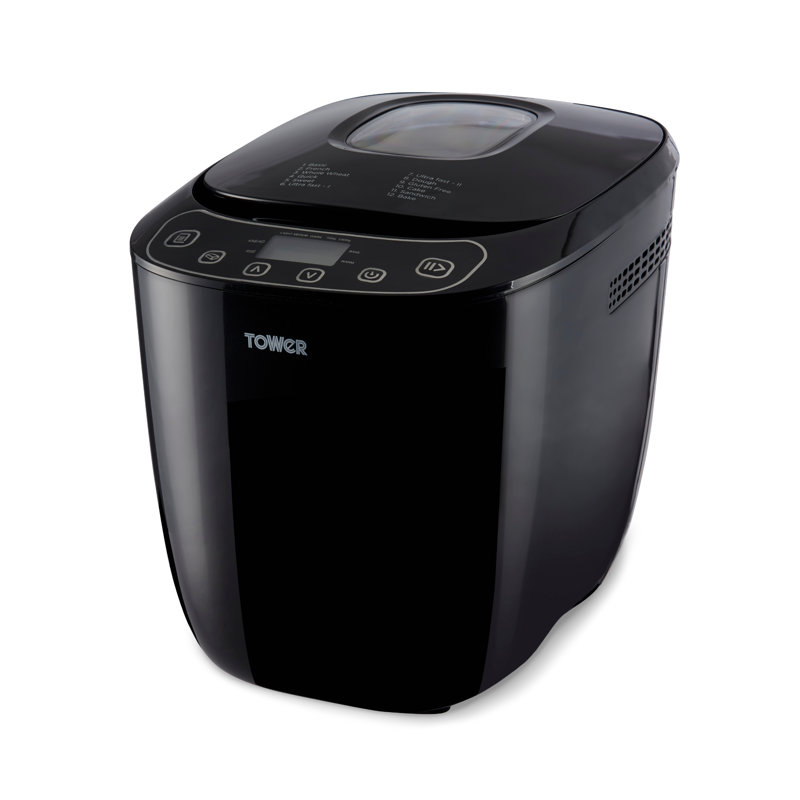 Tower T11003 2 lb Digital Bread Maker with 12 Automatic Programs, 13 Hours Delay Timer, 60 Minutes Keep Warm Function, Adjustable Crust Control, Non-Stick Bread Pan, 550 W, Black