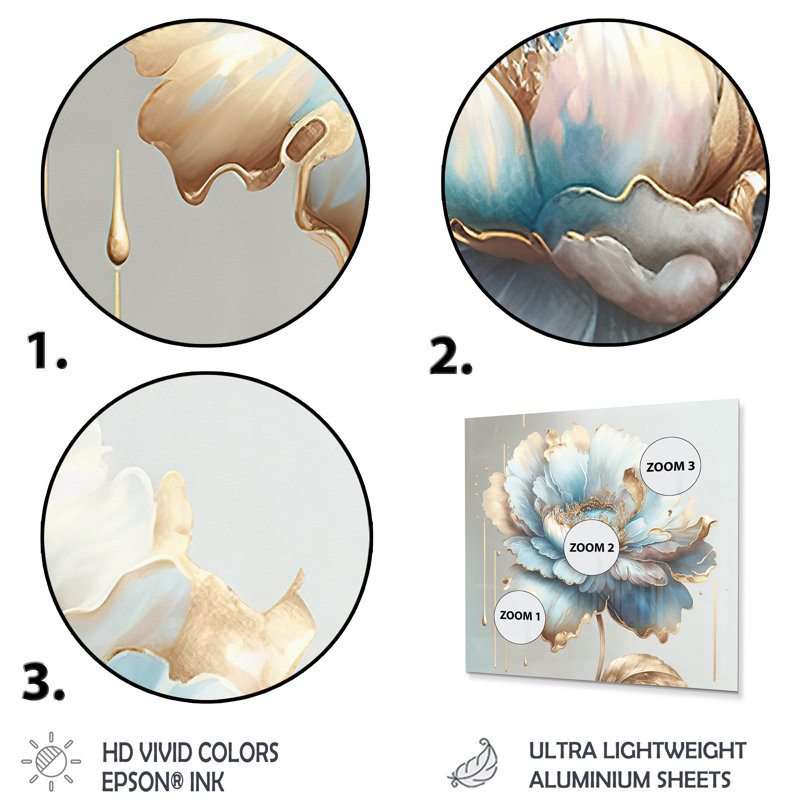 «Gursehaj Chic Blue Blooming Flower I», impression sans cadre sur métal, H 16 po x l 16 po x P 1 po