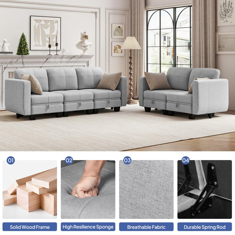 5 Seater Fabric Corner Sofa , Light Grey