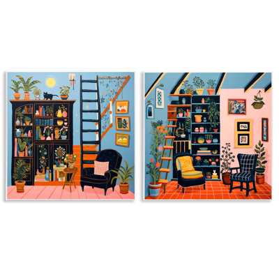 Cozy Decorated Reading Nook  2 PC Wall Plaque Art Set by Lazar Studio